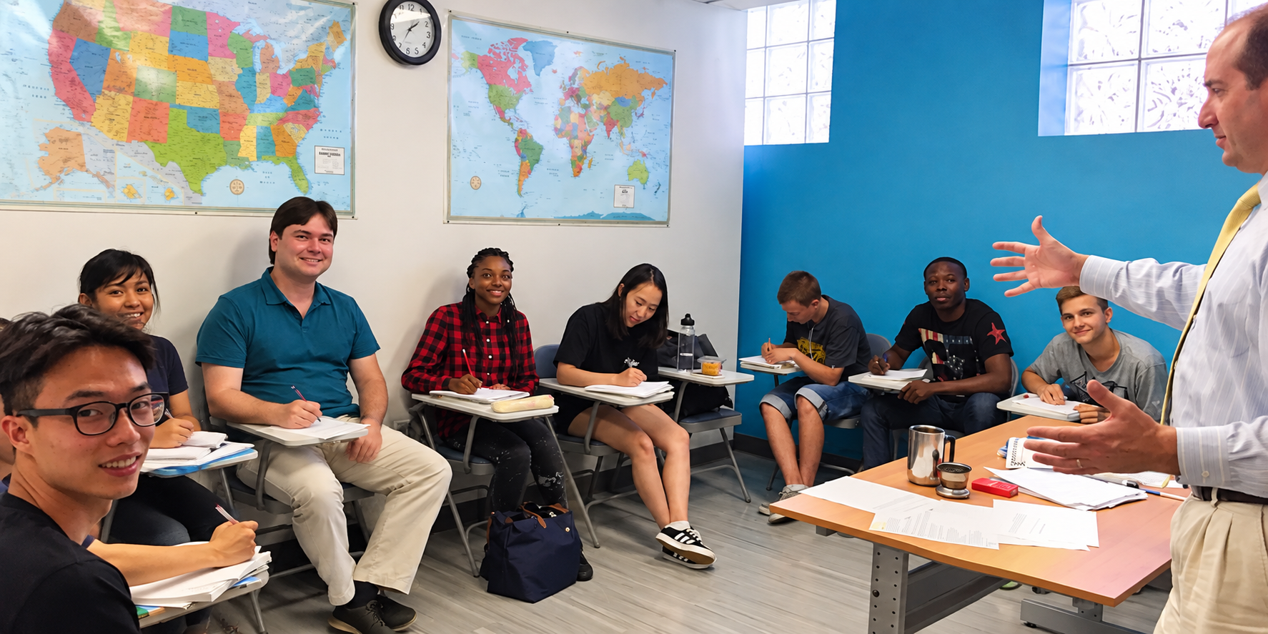 International students participating in an Intensive English class at ILI in Washington, DC
